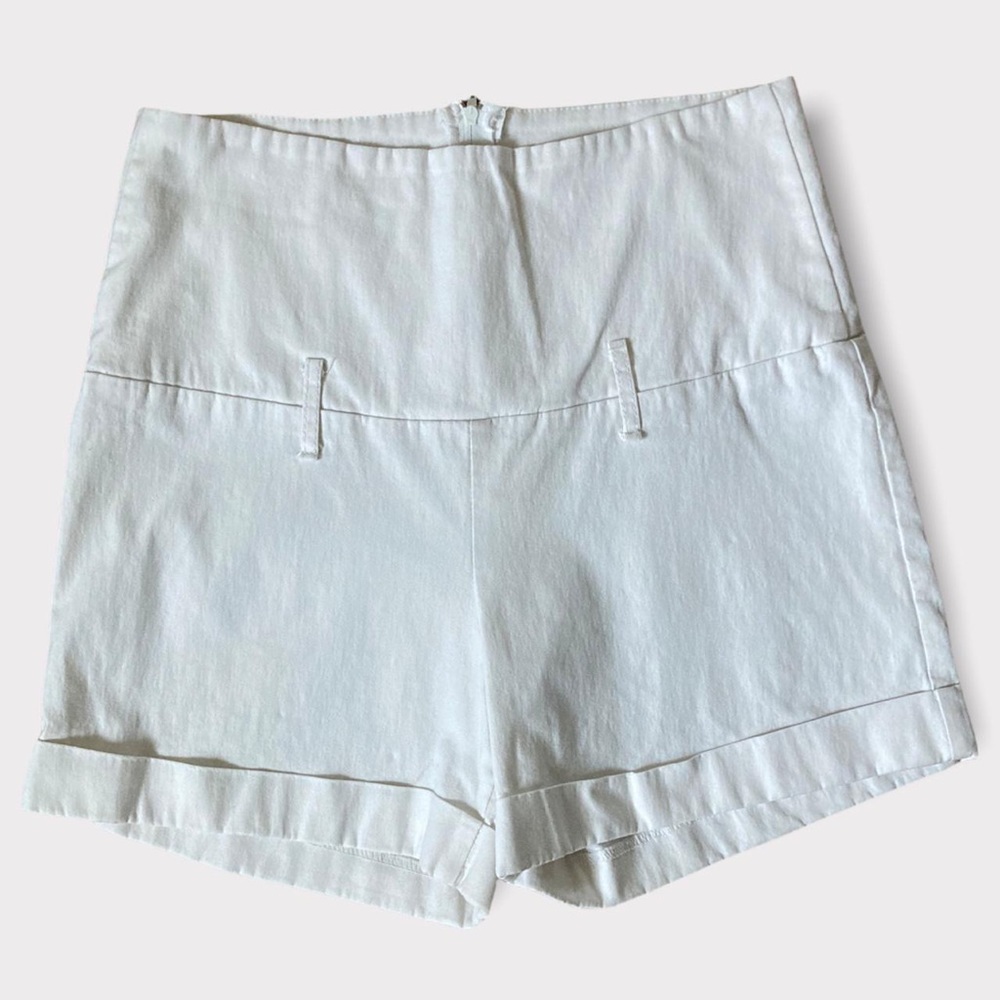 Vintage Y2K High Waisted Stretch High Waisted Cuffed Hem Shorts White Size XL